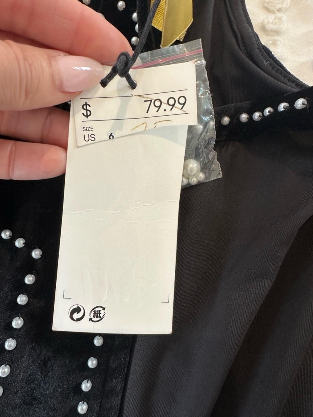 NWT H&M Black Velvet and Pearl Embellished Mini Dress - Picture 12 of 15